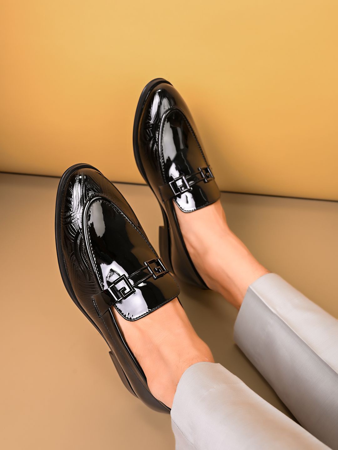 

House of Pataudi Men Round Toe Slip On Formal Loafers, Black