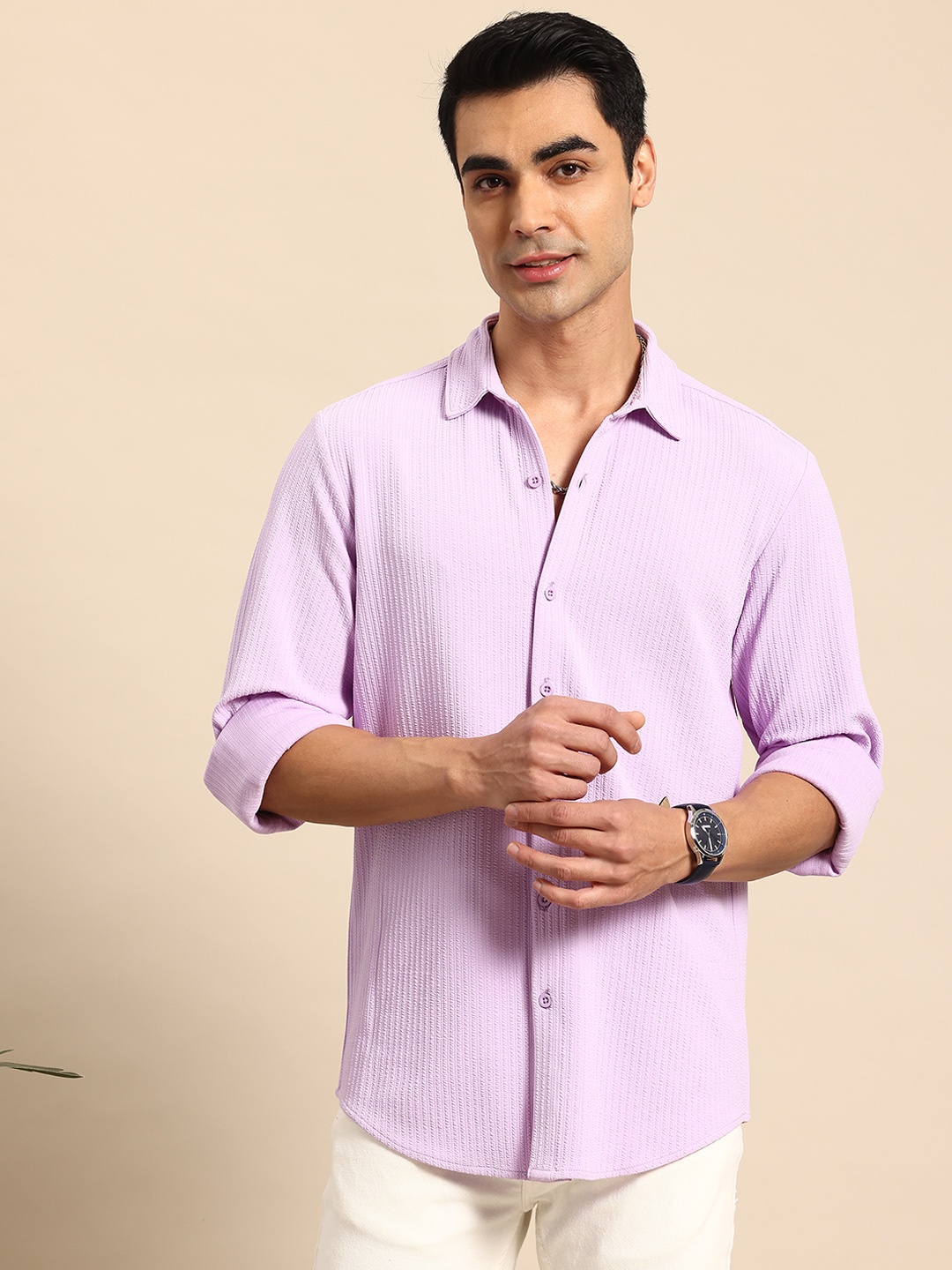 

Mast & Harbour Comfort Striped Textured Casual Shirt, Lavender