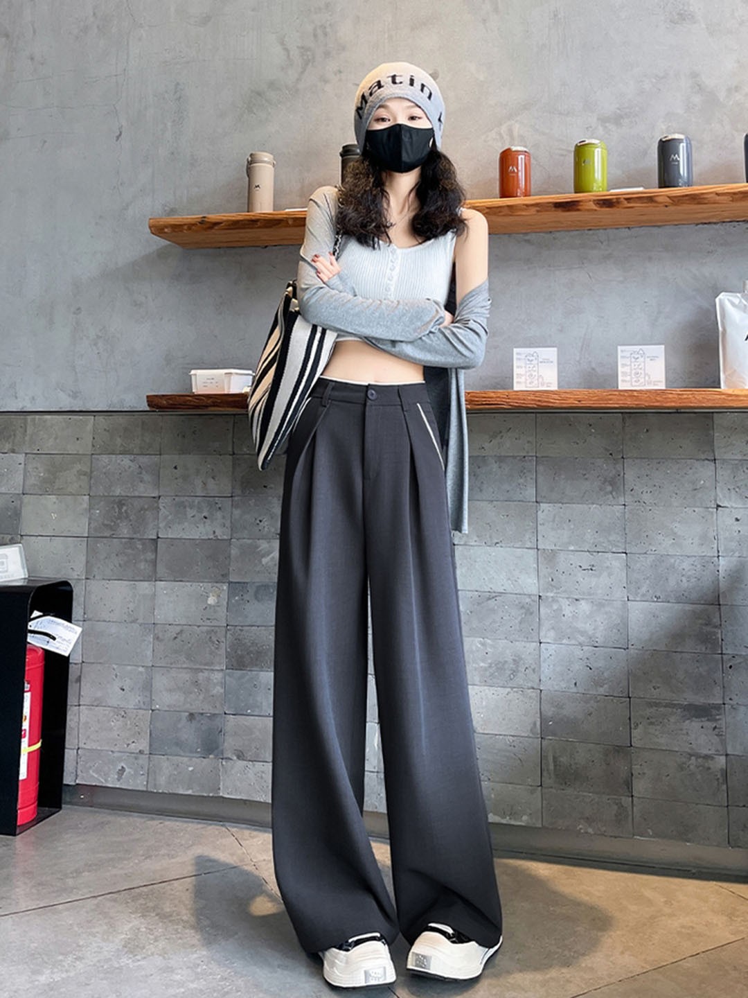 

LULU & SKY Women Loose Fit High-Rise Formal Trousers, Grey