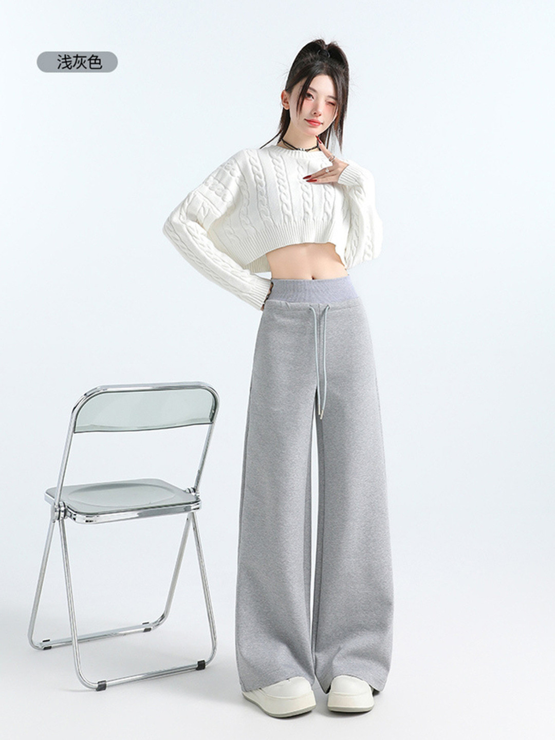 

LULU & SKY Women Loose Fit Wide Leg Trousers, Grey