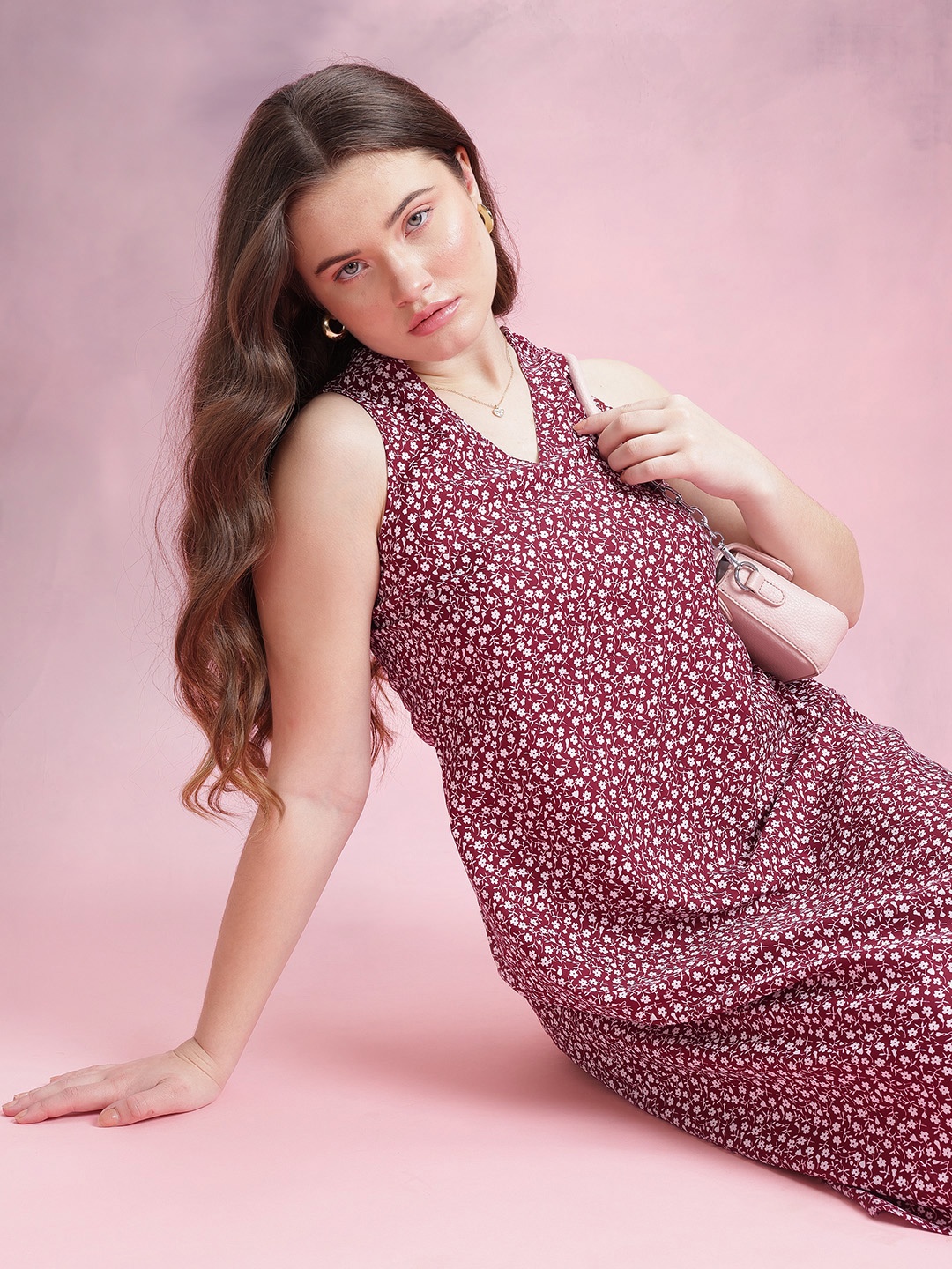 

DressBerry Micro Ditsy Floral Print Dress, Maroon