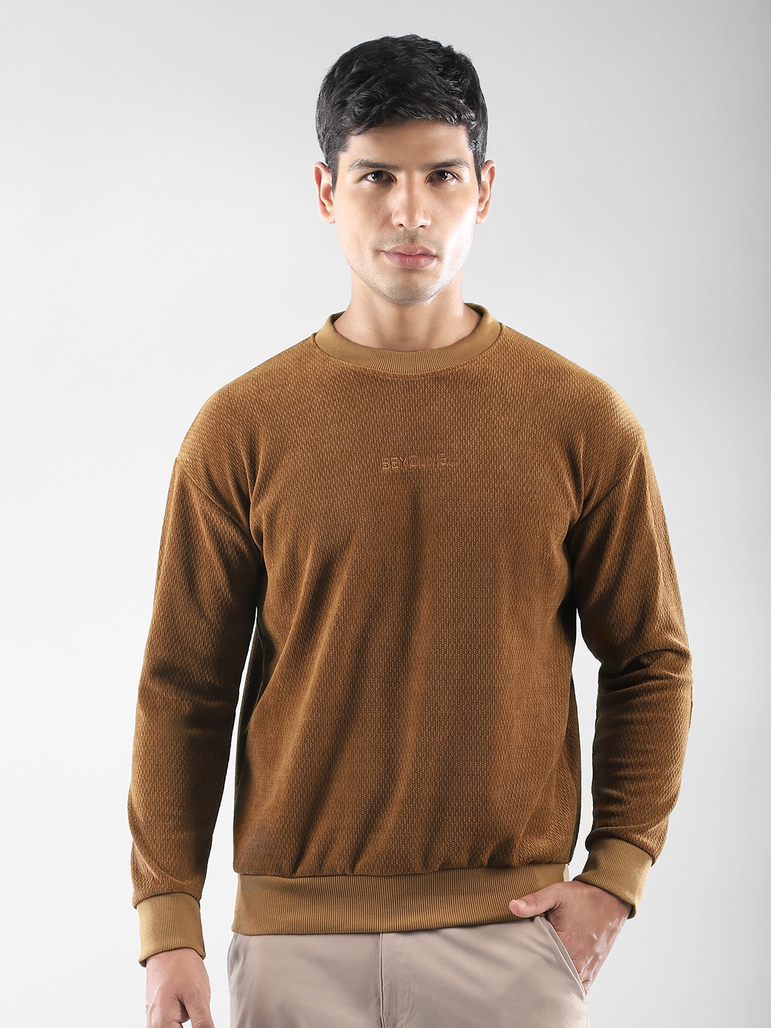 

Beyoung Men Cotton Ribbed Pullover Sweaters, Brown