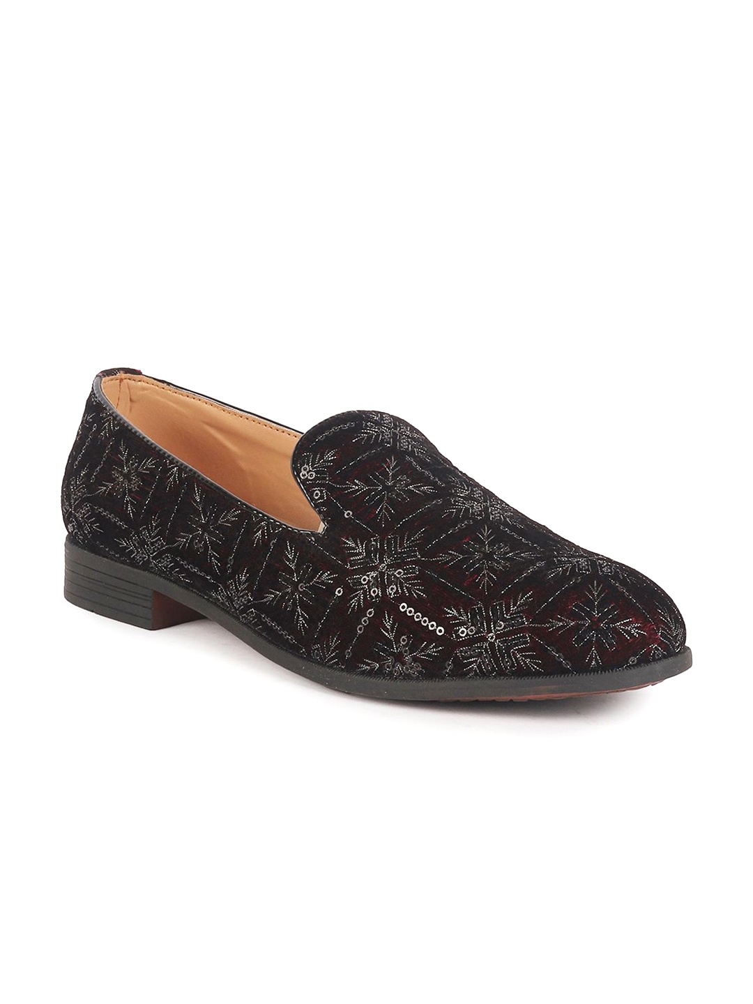 

FAUSTO Men Woven Design Lightweight Velvet Mojaris, Red