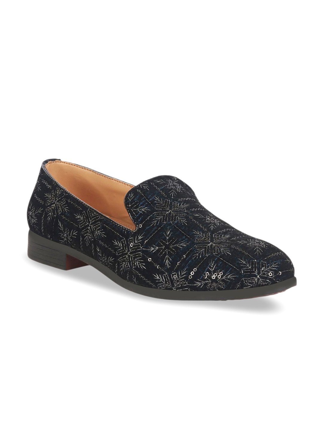 

FAUSTO Men Sequin Embroidered Velvet Mojaris, Black