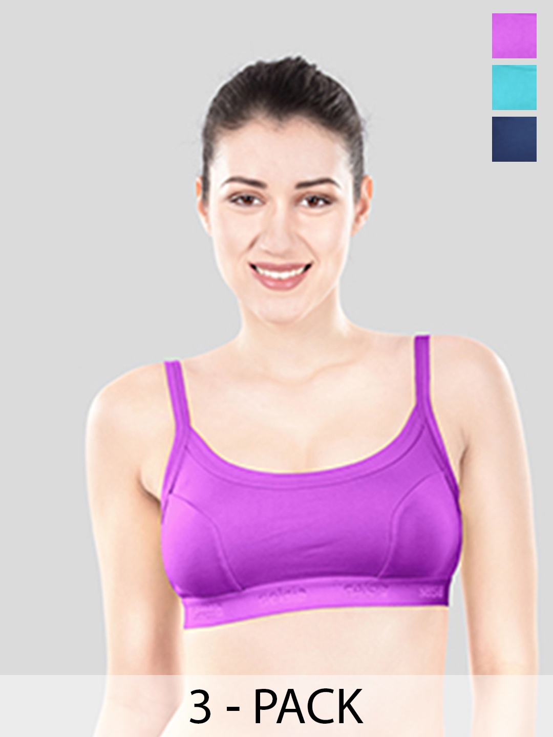 

Selsia Women Pack Of 3 Half Coverage Dry Fit Cotton Sports Bra, Purple