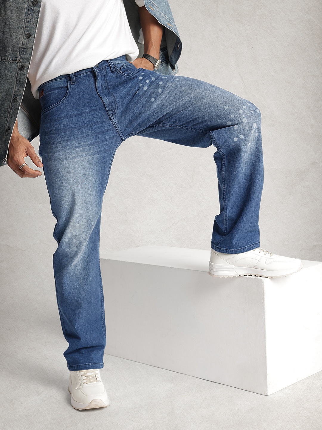 

WROGN Men Anti Fit Heavy Fade Printed Stretchable Jeans, Blue