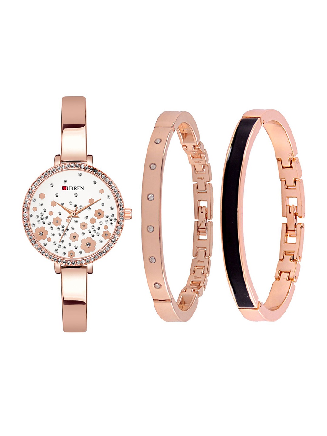 

Curren Women Round Embellished Dial Bracelet Style Analogue Watch 1842 RGWh JW 12&14, Rose gold