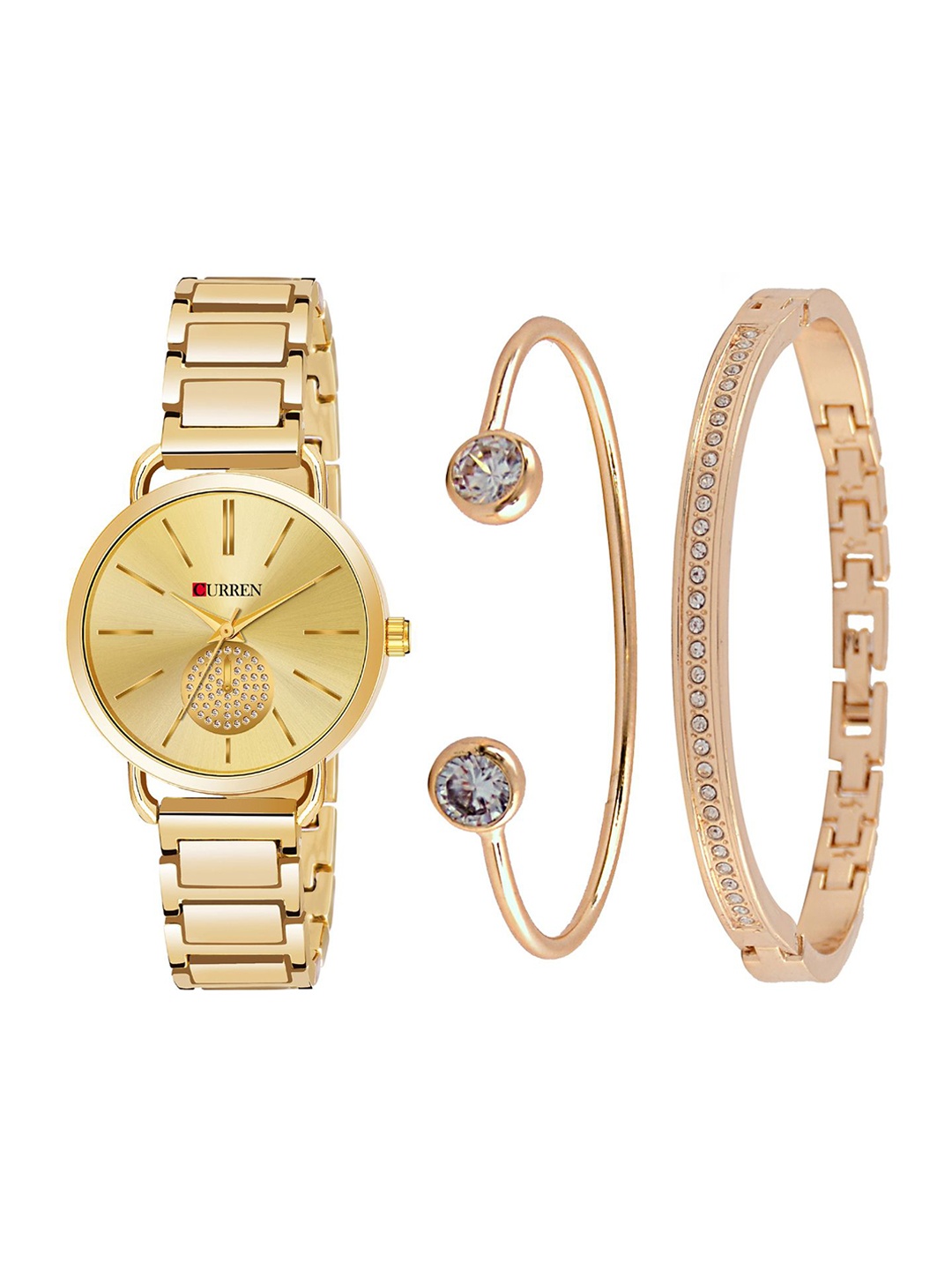 

Curren Women Brass Embellished Dial Analogue Watch 3853-GGIX+JW-22&24-Gold