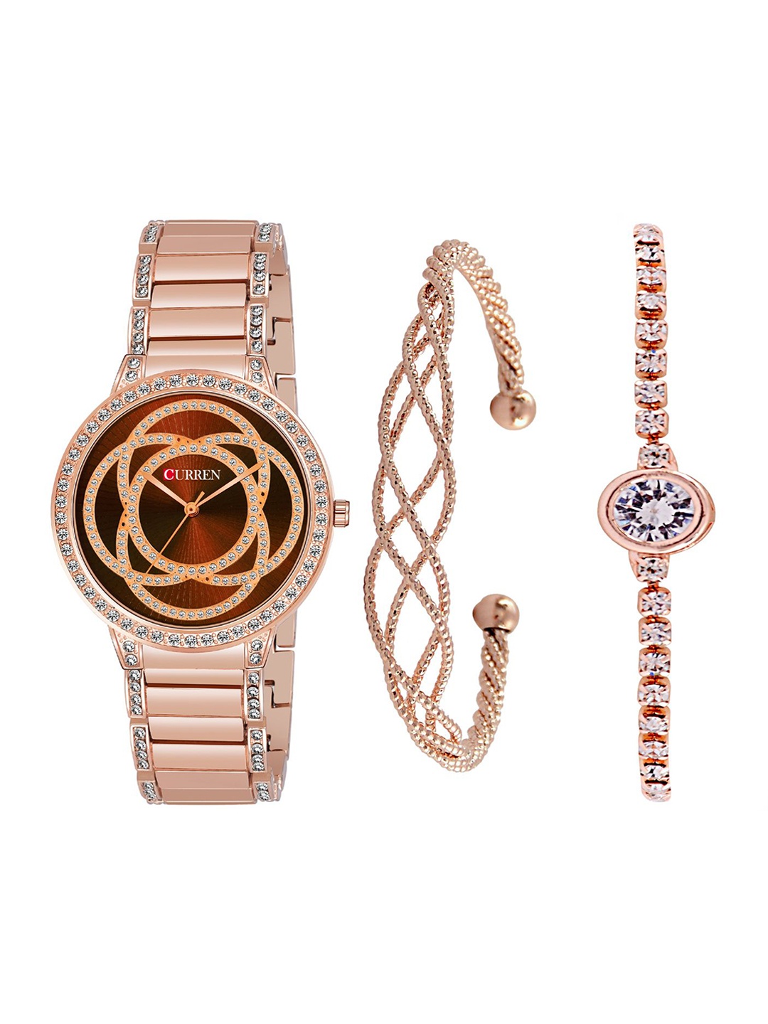 

Curren Women Dial & Stainless Bracelet Style Straps Analogue Watch 3480-RSBR+JW-20&26, Brown