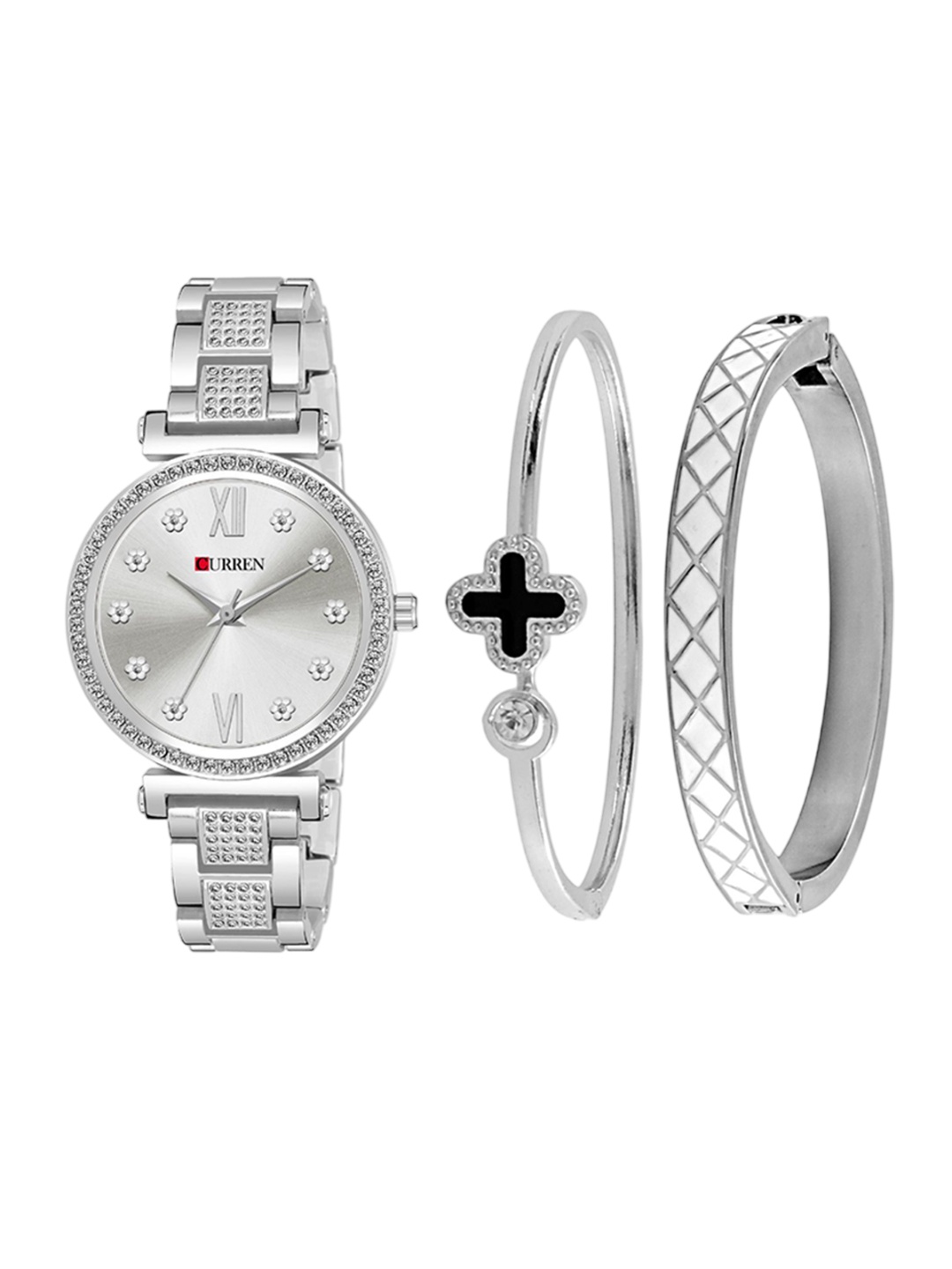 

Curren Women Dial & Stainless Steel Bracelet Style Straps Analogue Watch 1660-SFW+JW-01&05, Silver