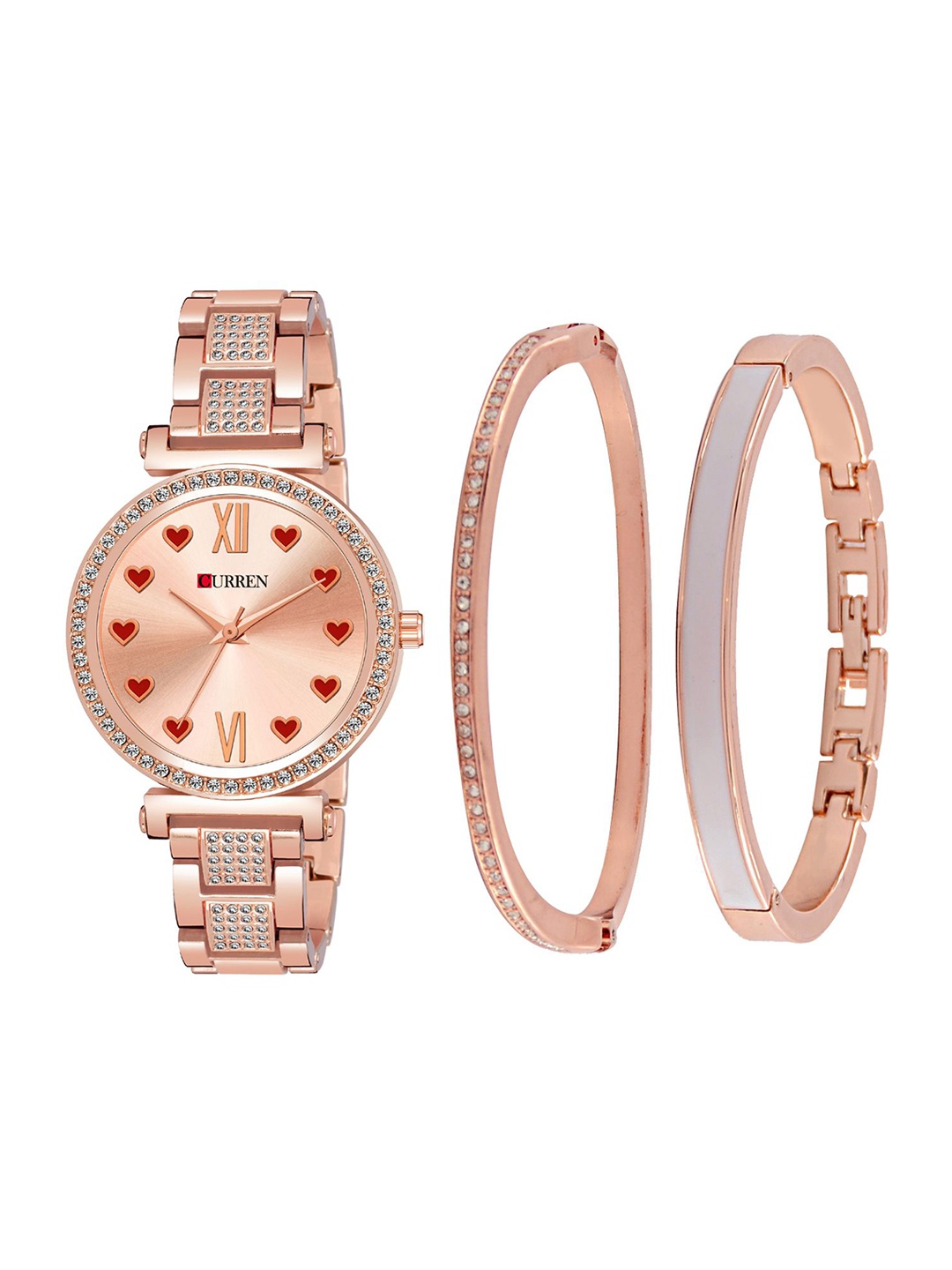 

Curren Women Embellished Analogue Watch 1660-RRdH+JW-04&11, Rose gold