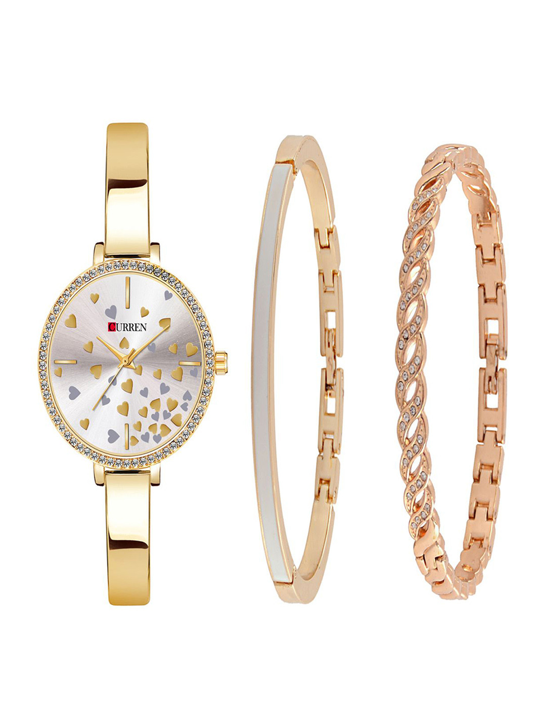 

Curren Women Brass Embellished Dial Analogue Watch 1842-GWh+JHW-10&11-Rose Gold