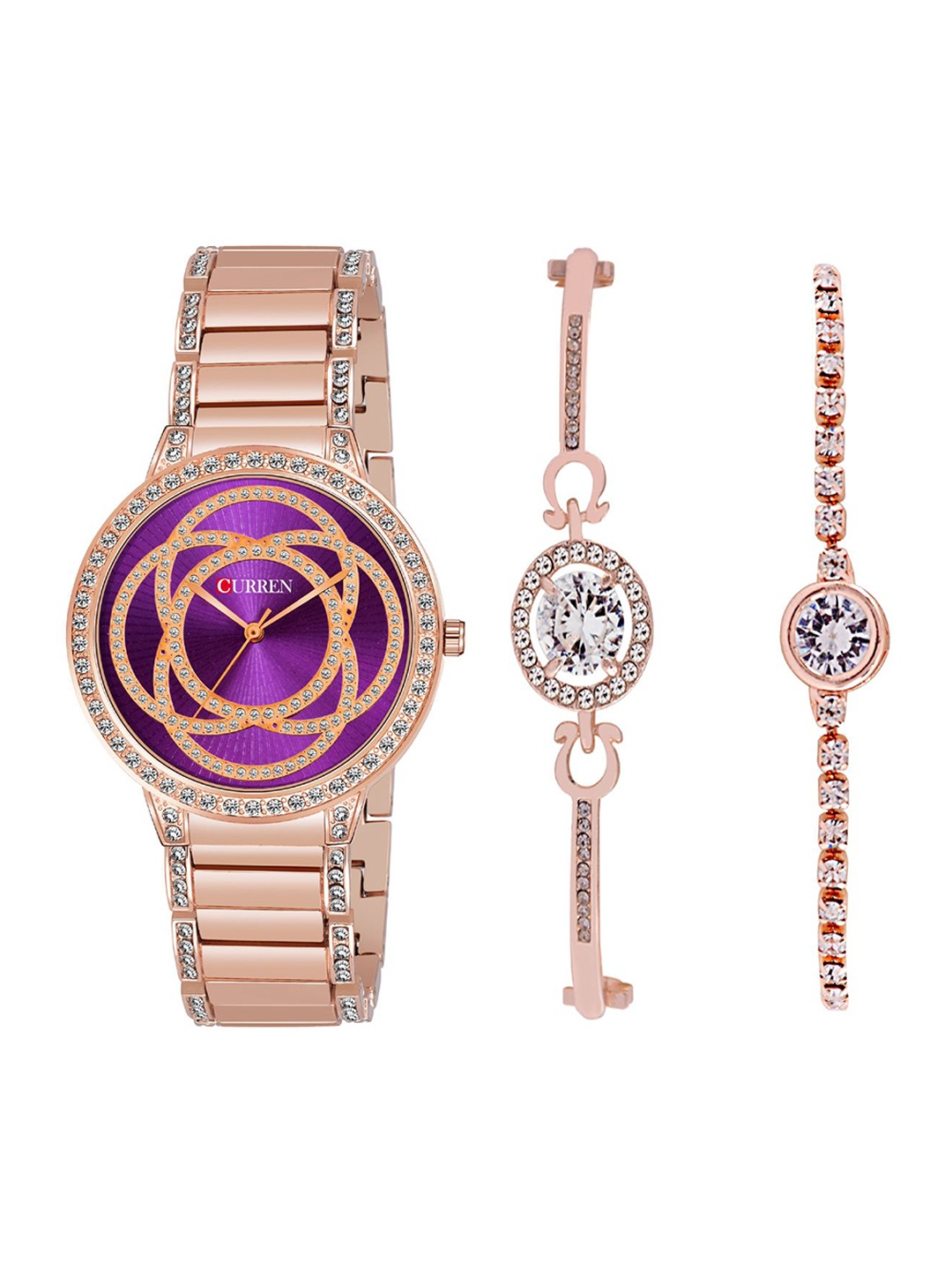 

Curren Women Embellished Analogue Watch 3480-RSPU+JW-17&26, Purple