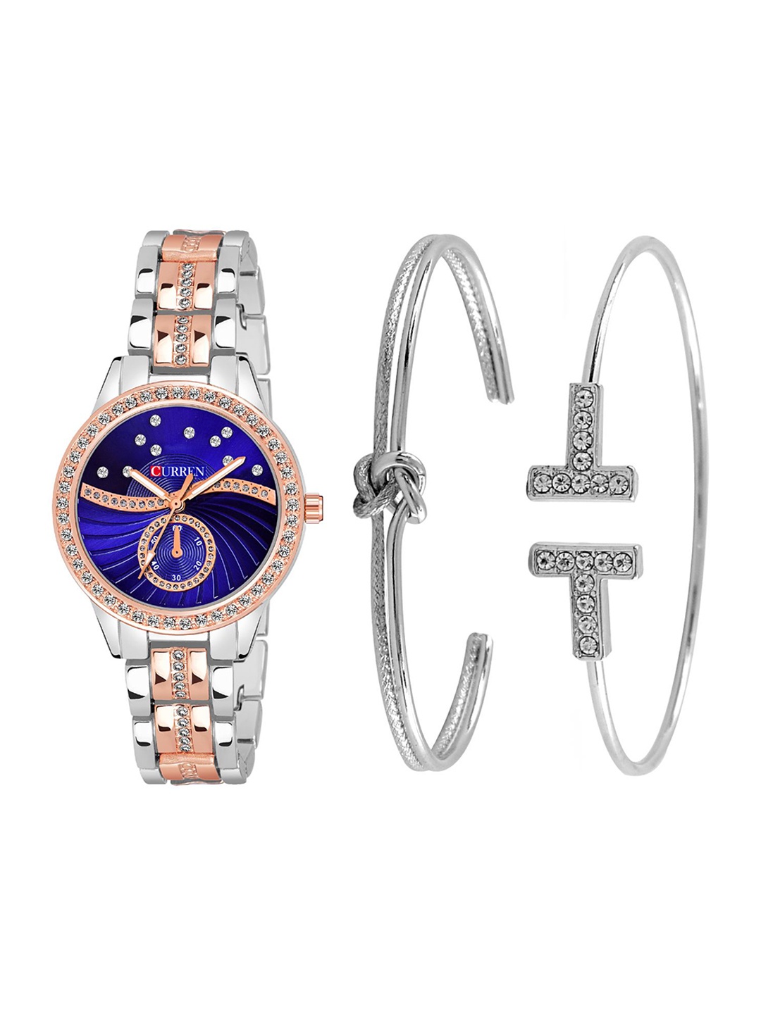 

Curren Women Brass Embellished Dial Analogue Watch 1342-TTBL+JW-02&06-Blue