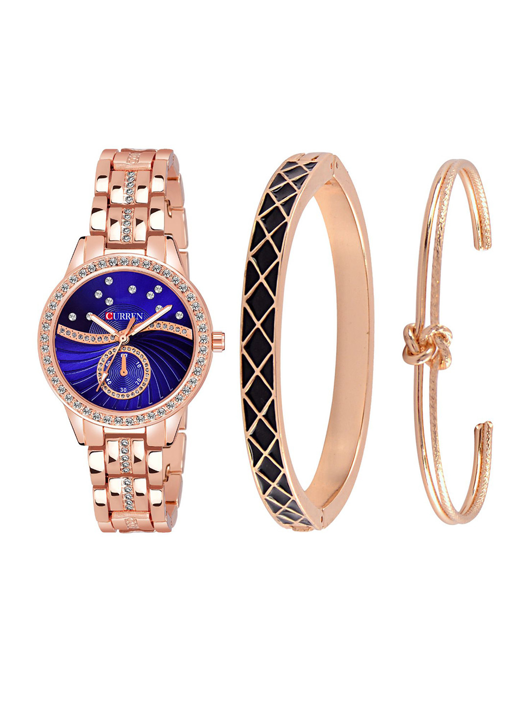 

Curren Women Embellished Analogue Watch 1342-RSBL+JW-03&06, Blue