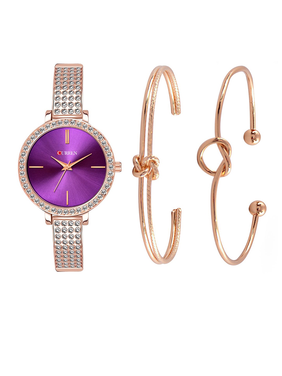 

Curren Women Brass Embellished Dial Analogue Watch 1863-RSPu+JW-06&07-Rose Purple