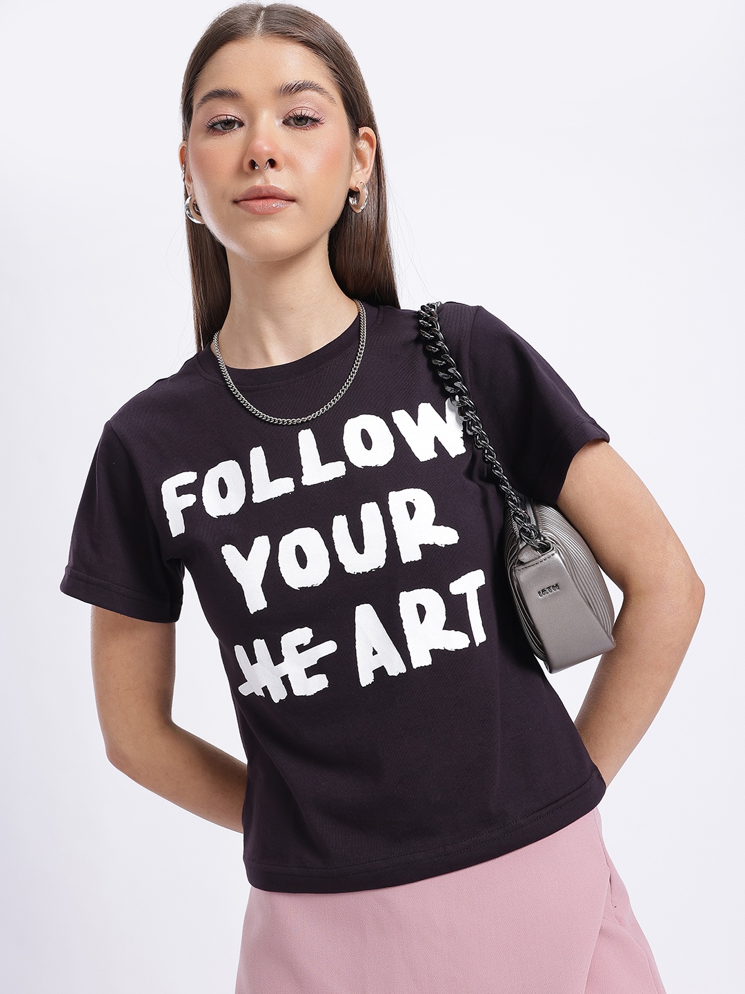 

glitchez Heart's Compass Printed T-shirt, Black