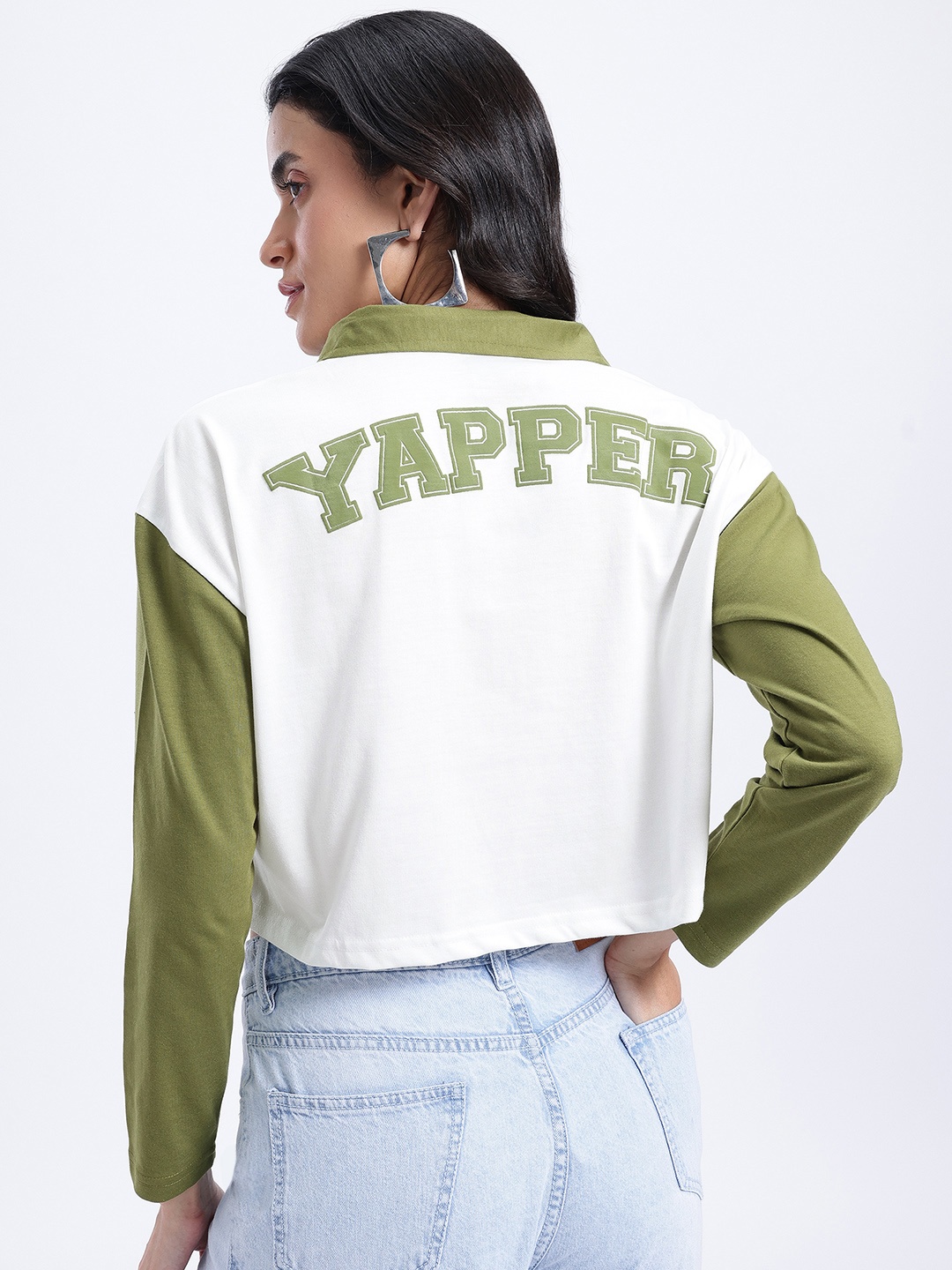 

glitchez Playful Perspective Printed Crop Boxy T-shirt, White
