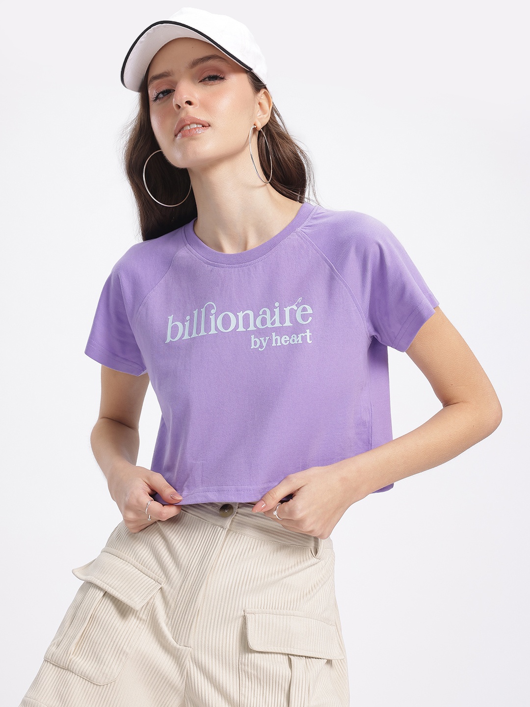 

glitchez Fun Phrases Print Raglan Sleeves Crop T-shirt, Lavender