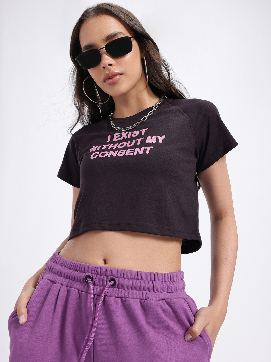 

glitchez Savage Statement Typo Print Cropped T-shirt, Black