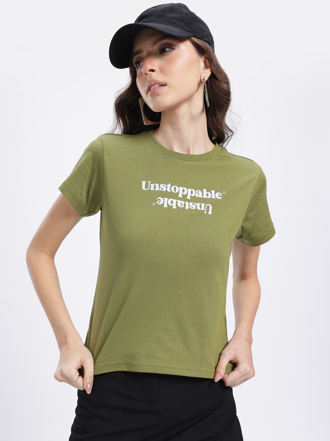 

glitchez Typo Tales Printed T-shirt, Olive