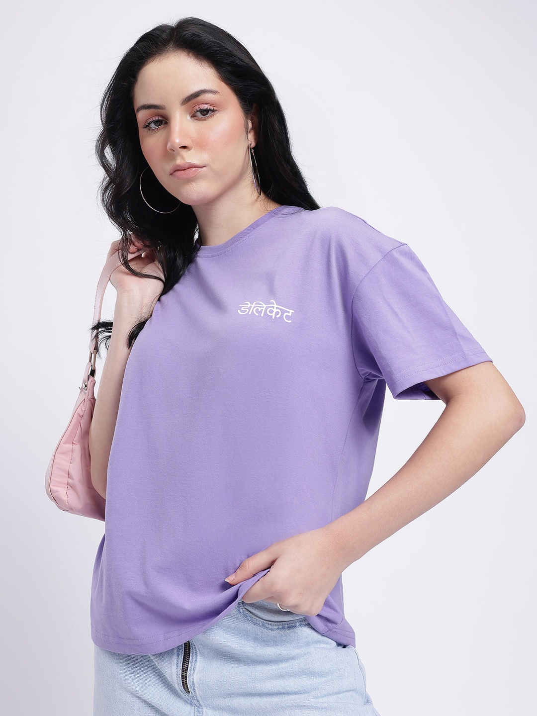 

glitchez Heartfelt Graphics Drop-Shoulder Sleeves Regular Fit T-shirt, Purple