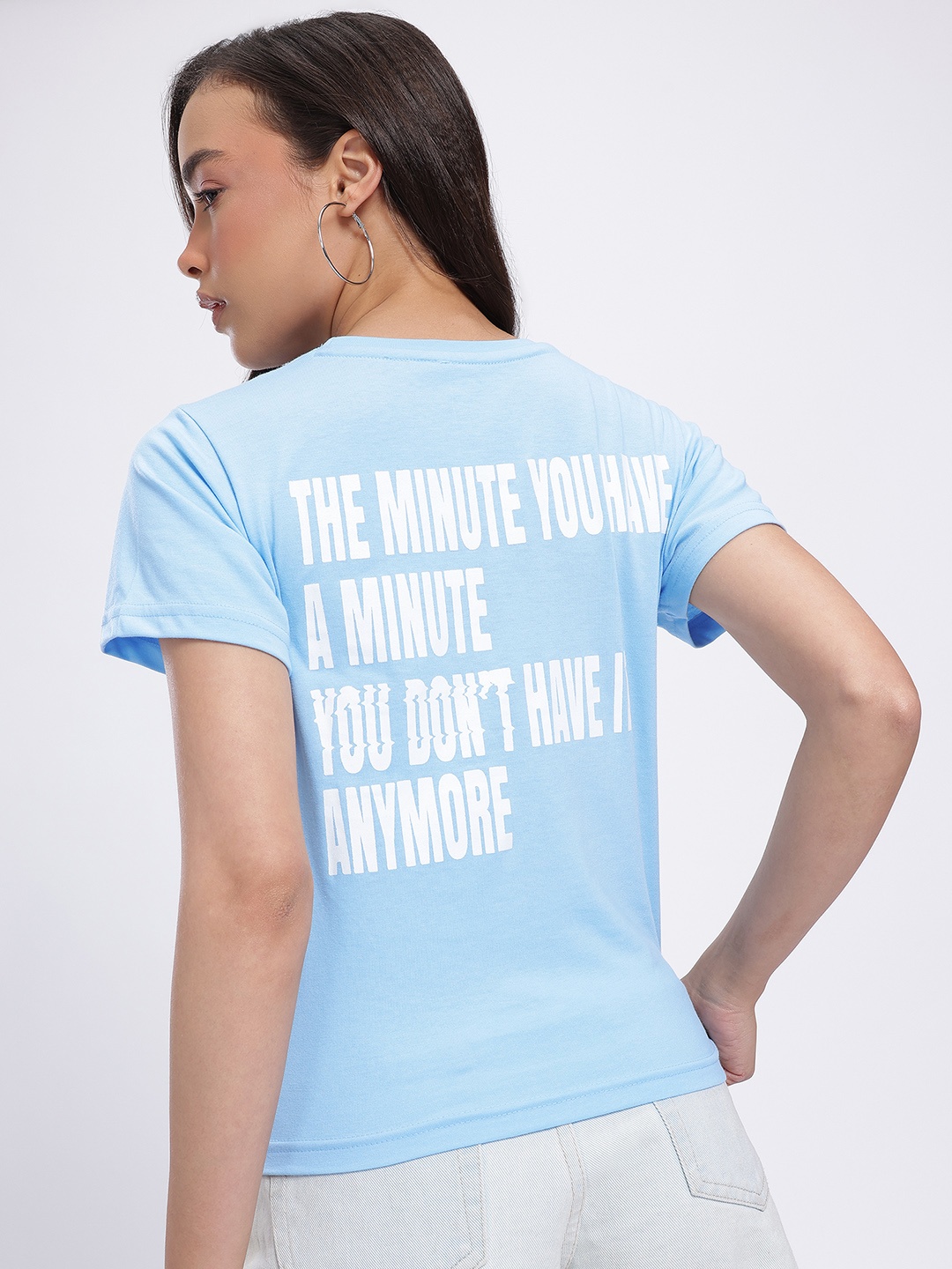

glitchez Word Power Typography Printed Oversized T-shirt, Blue