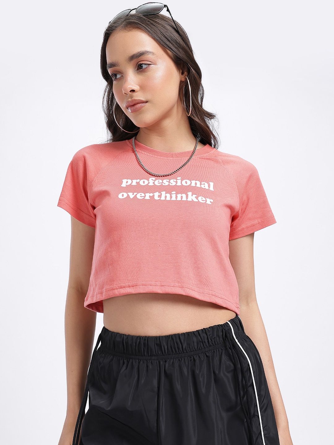 

glitchez Statement Styles Typo Print Cropped T-shirt, Peach