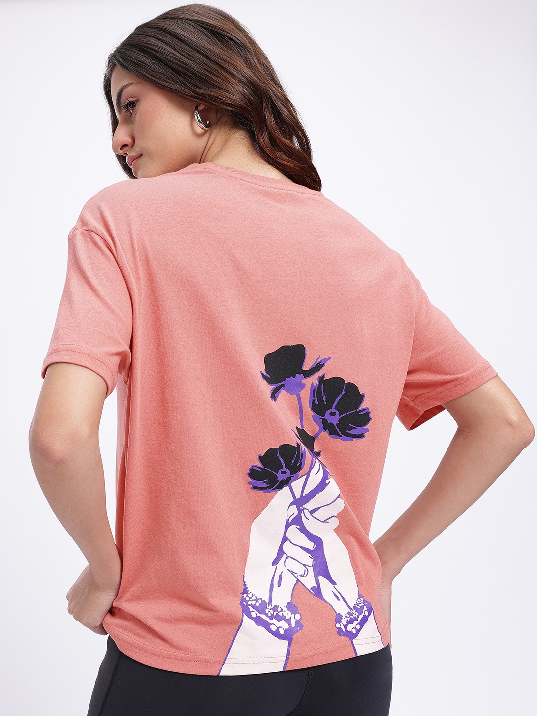 

glitchez Artisanal Graphics Print Drop-Shoulder Sleeves Relaxed Fit T-shirt, Rose