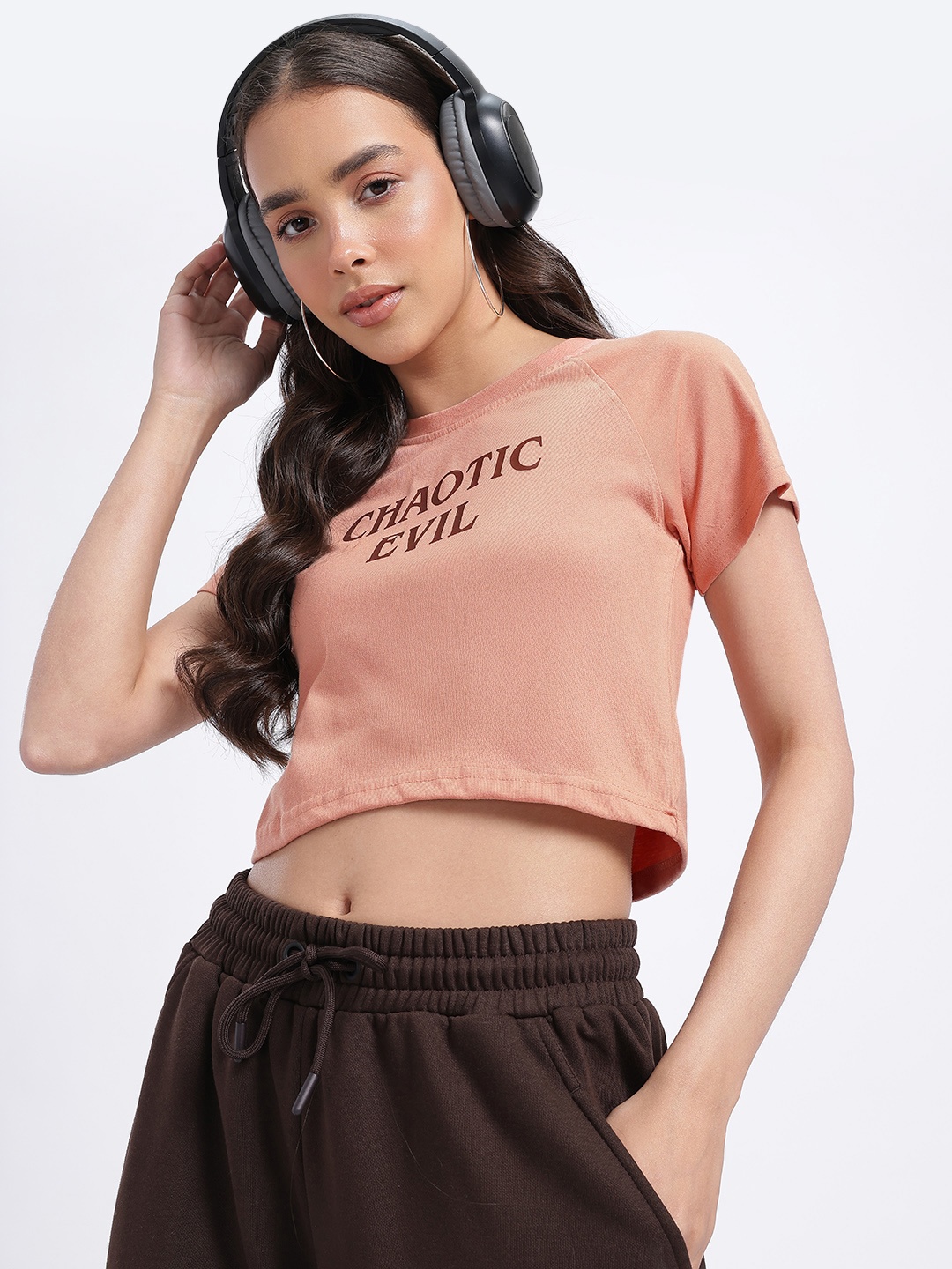 

glitchez Outspoken Originals Typo Print Cropped T-shirt, Peach