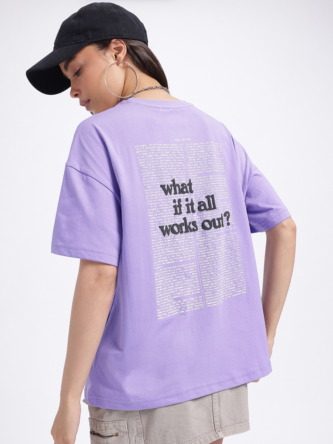 

glitchez Bold Beliefs Typo Print Oversized T-shirt, Purple