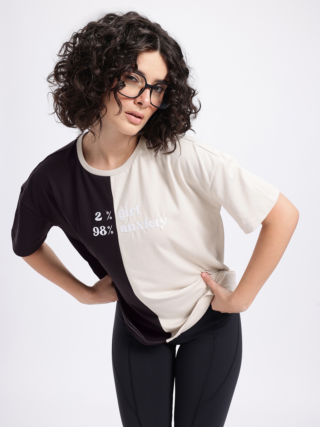 

glitchez Dual Tone Drip Embroidered Oversize T-shirt, Black