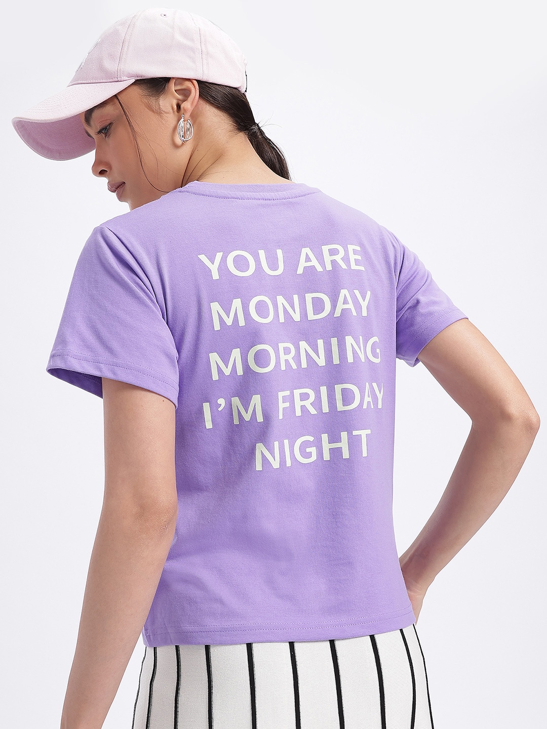 

glitchez Friday Feels Typography Print T-shirt, Purple