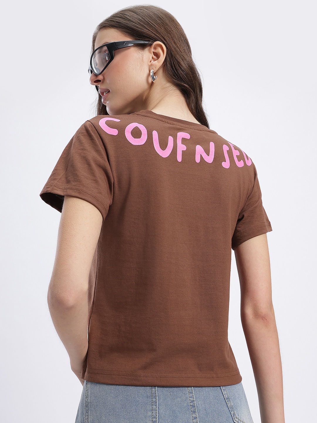 

glitchez Word Play Typography Print T-shirt, Brown