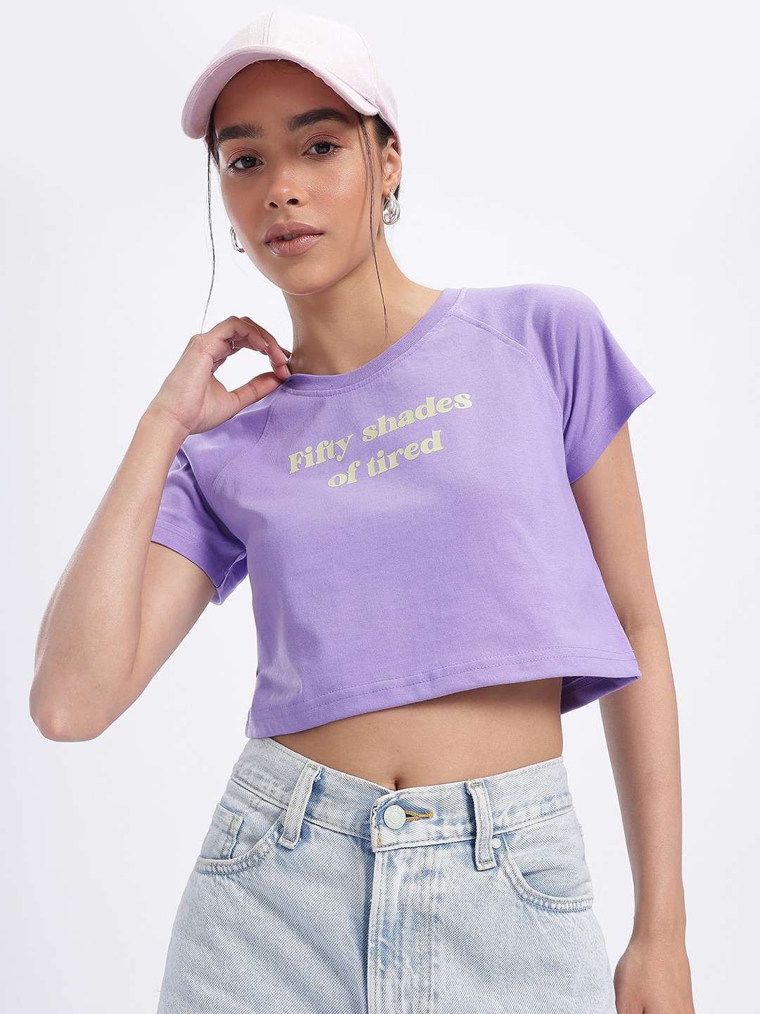 

glitchez Statement Slice Printed Crop Tshirt, Purple