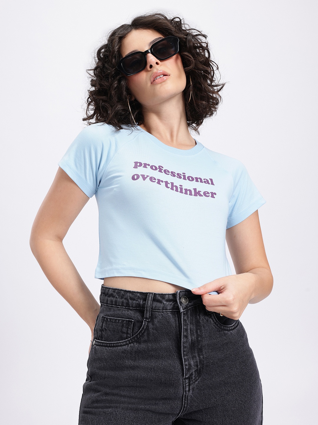 

glitchez Humor Hour Printed Crop T-shirt, Blue