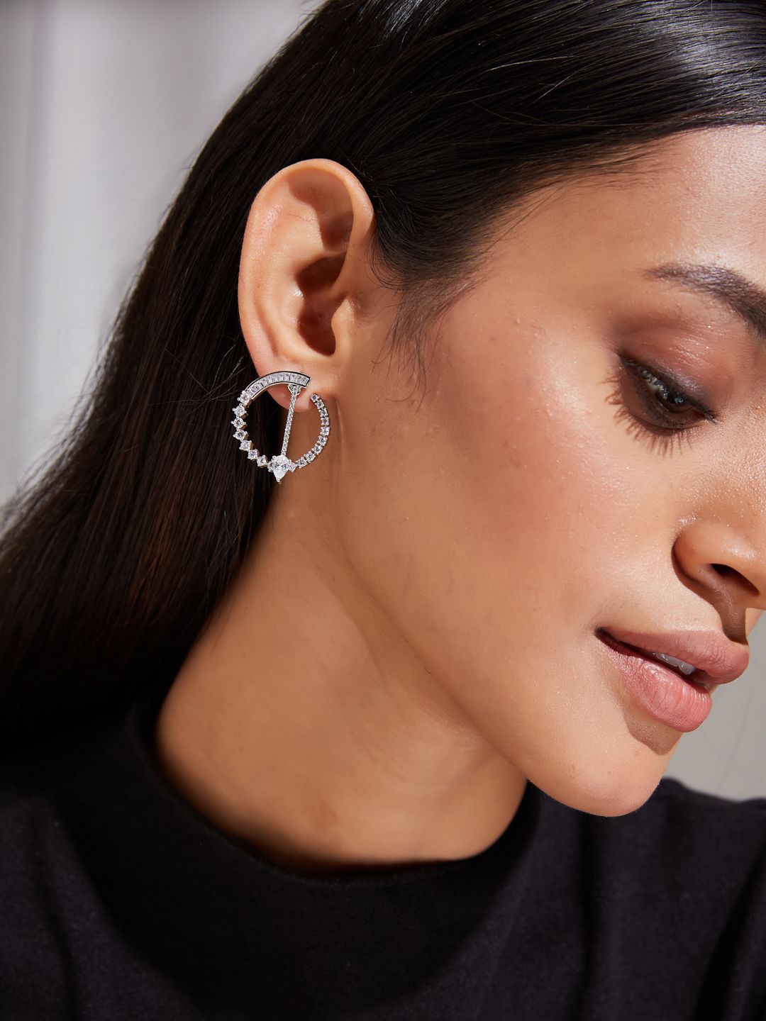 

Yinara Silver Plated CZ Studded Contemporary Hoop Earrings