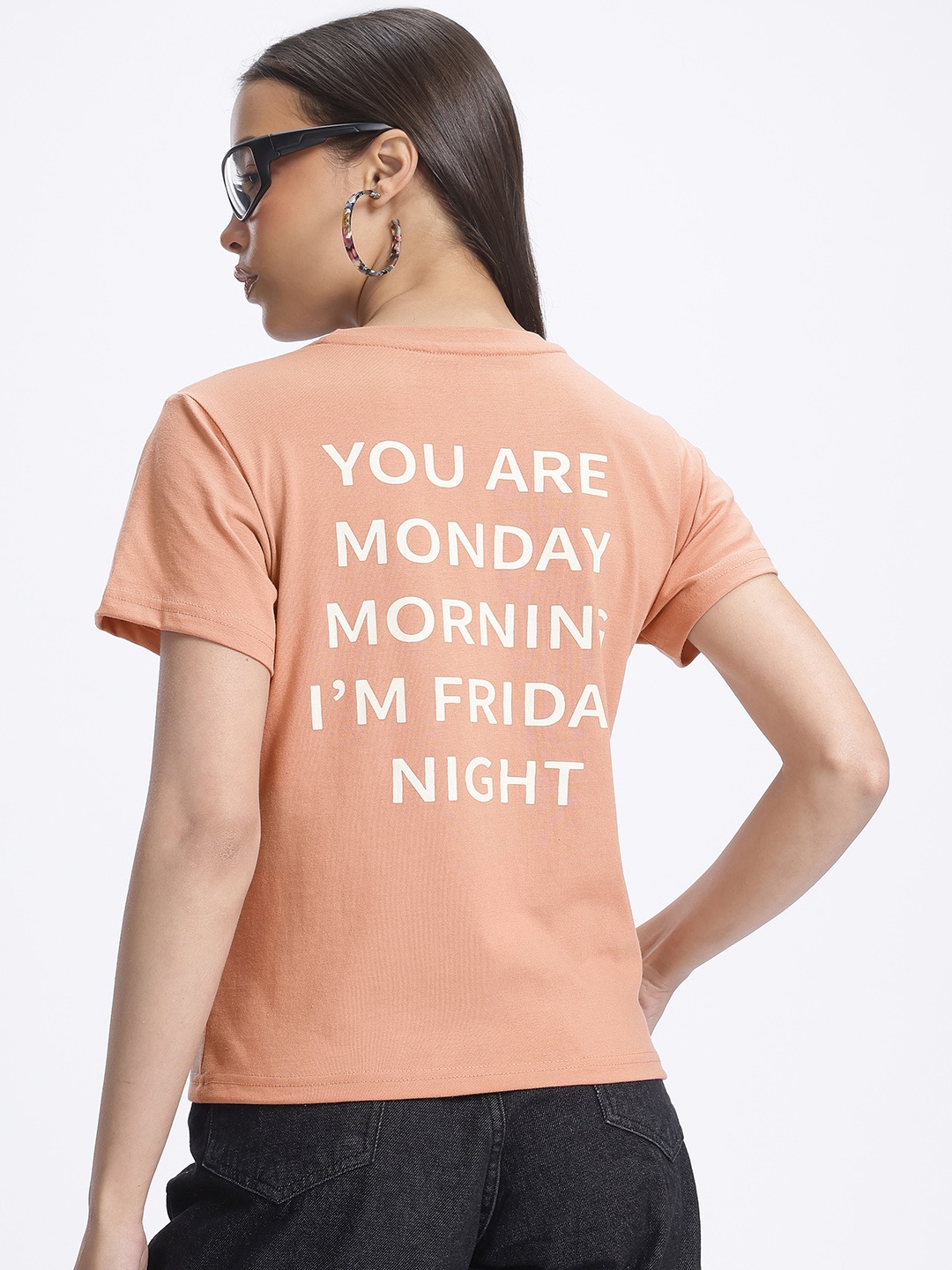 

glitchez Lit & Literal Typo Regular Fit T-shirt, Coral