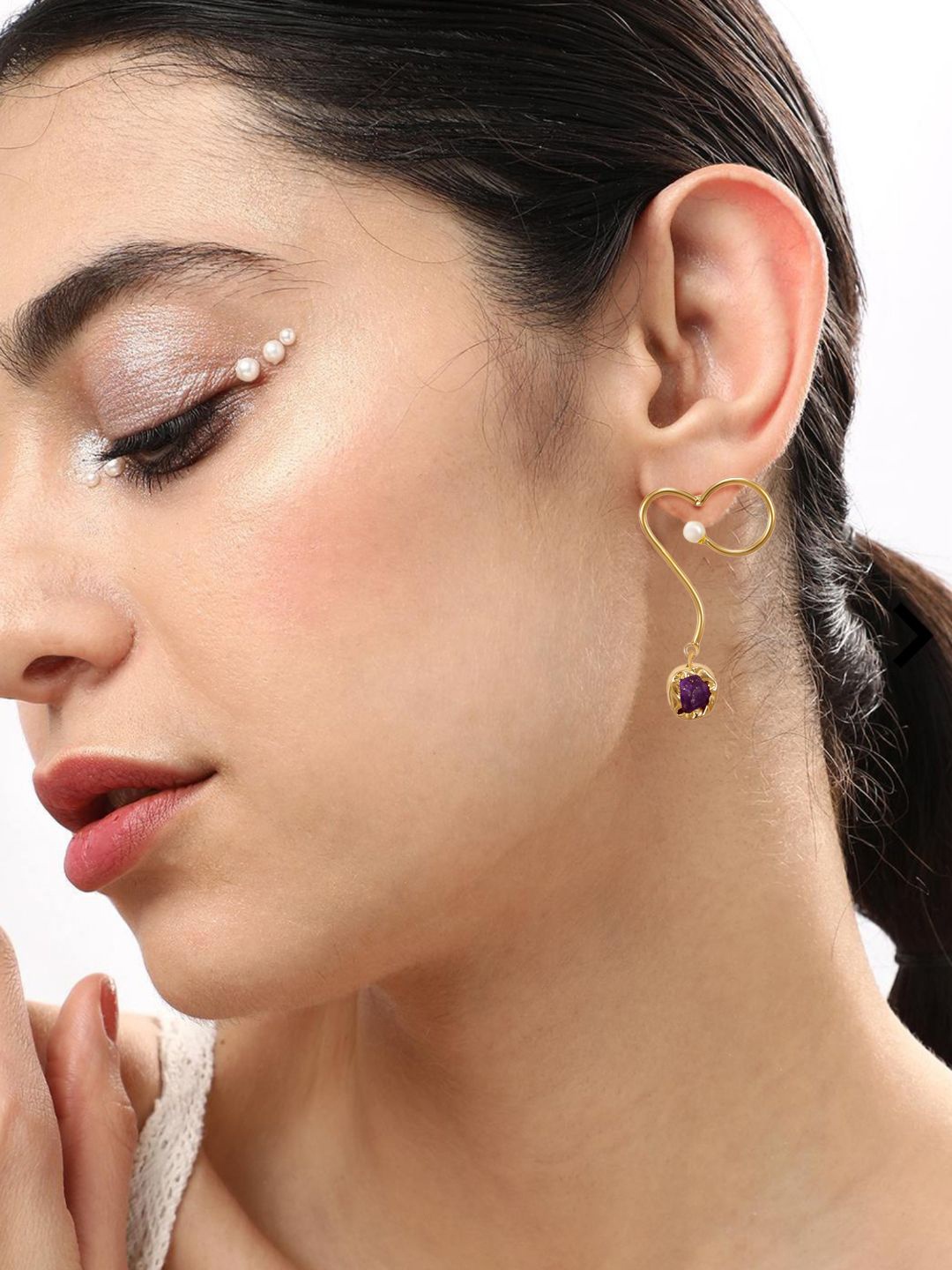 

Yinara Gold-Plated Stone Studded & Beaded Contemporary Drop Earrings