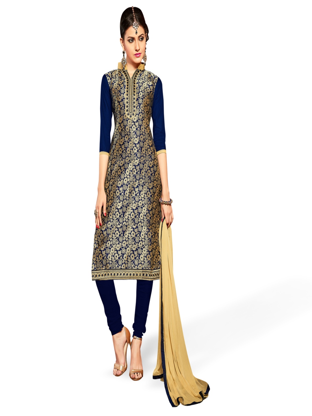 Maroosh Floral Woven Design Unstitched Dress Material, Blue