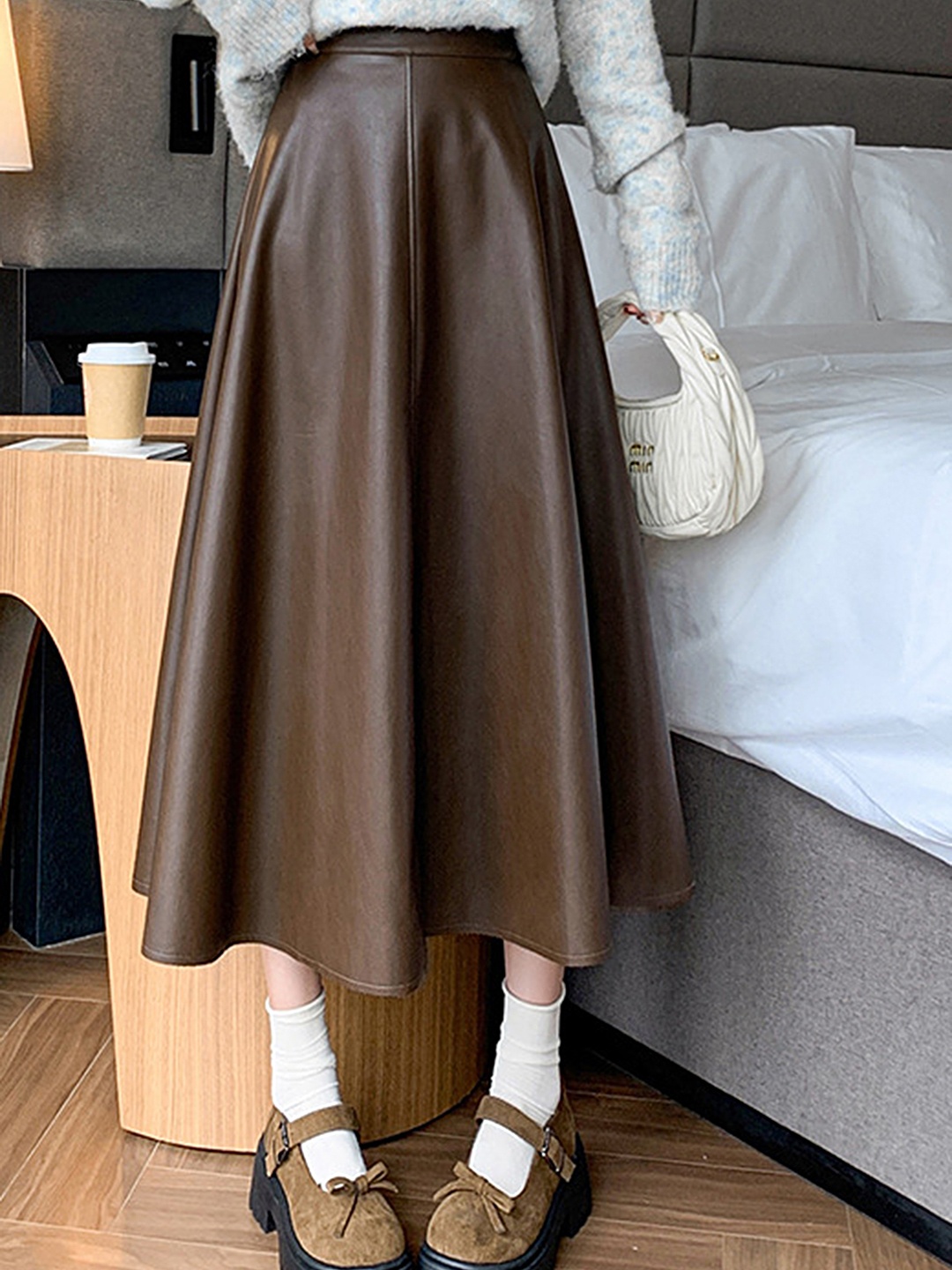 

LULU & SKY Women Flared Slip On Maxi Skirt, Brown