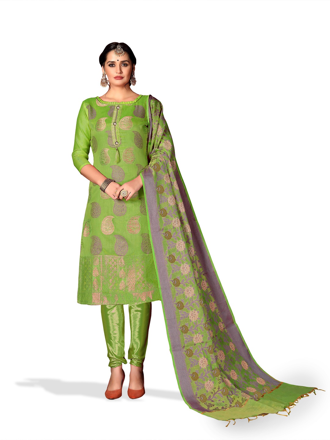 

Maroosh Paisley Woven Design Unstitched Dress Material, Green