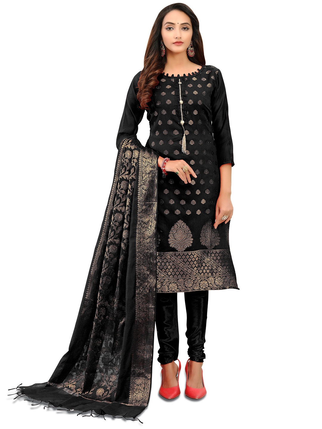 

Maroosh Ethnic Motifs Woven Design Zari Unstitched Dress Material, Black