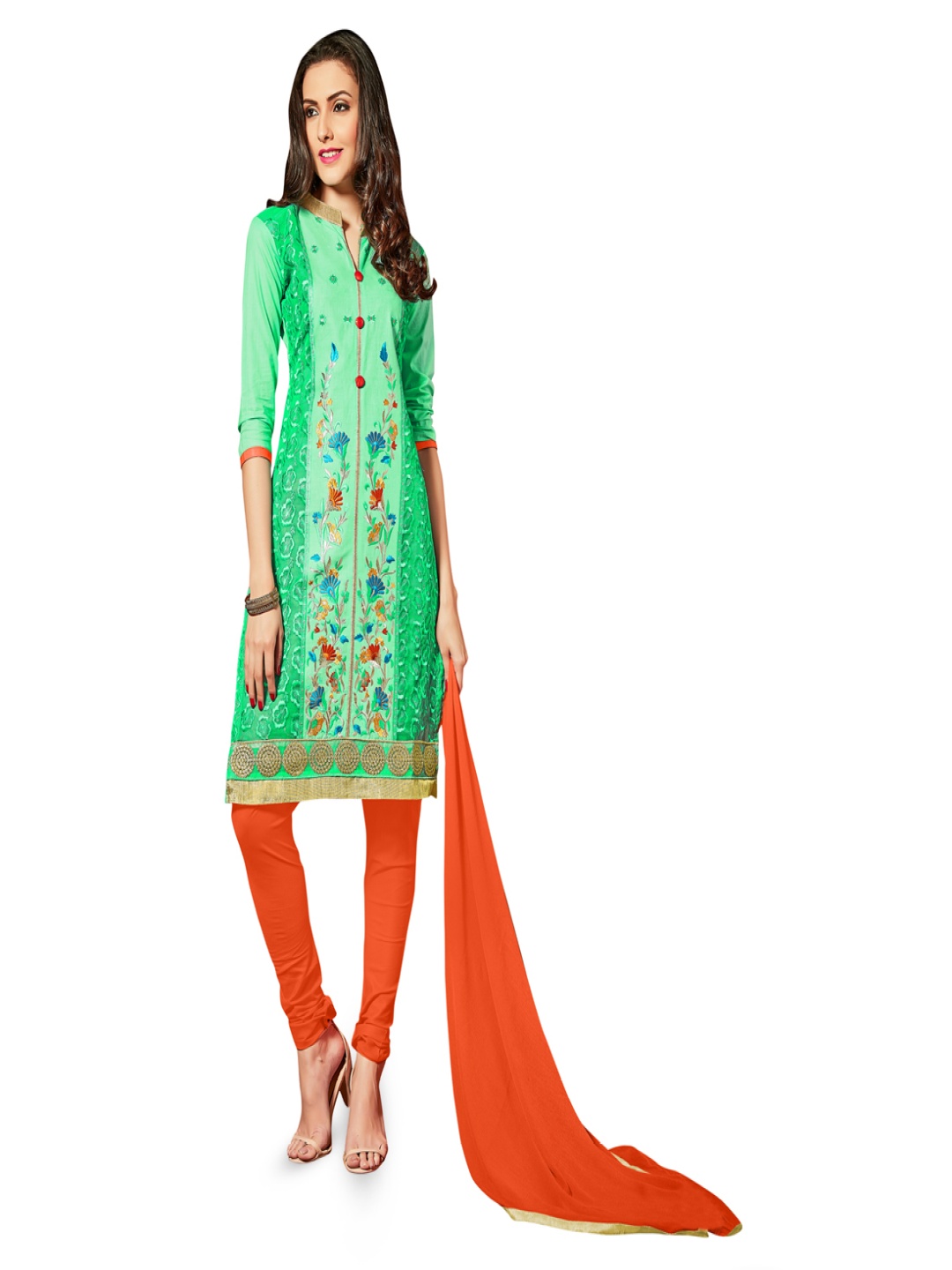 Maroosh Floral Embroidered Unstitched Dress Material, Green