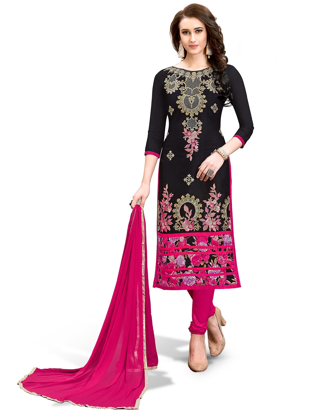 

Maroosh Ethnic Motifs Embroidered Cotton Unstitched Dress Material, Black