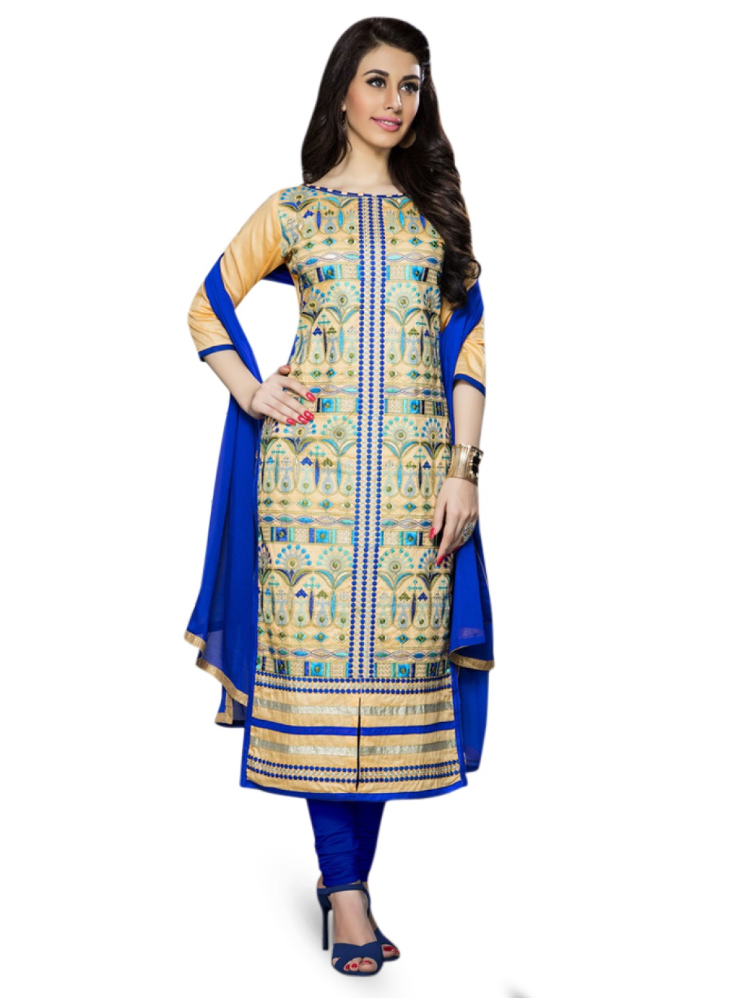 

Maroosh Ethnic Motifs Woven Design Unstitched Dress Material, Blue