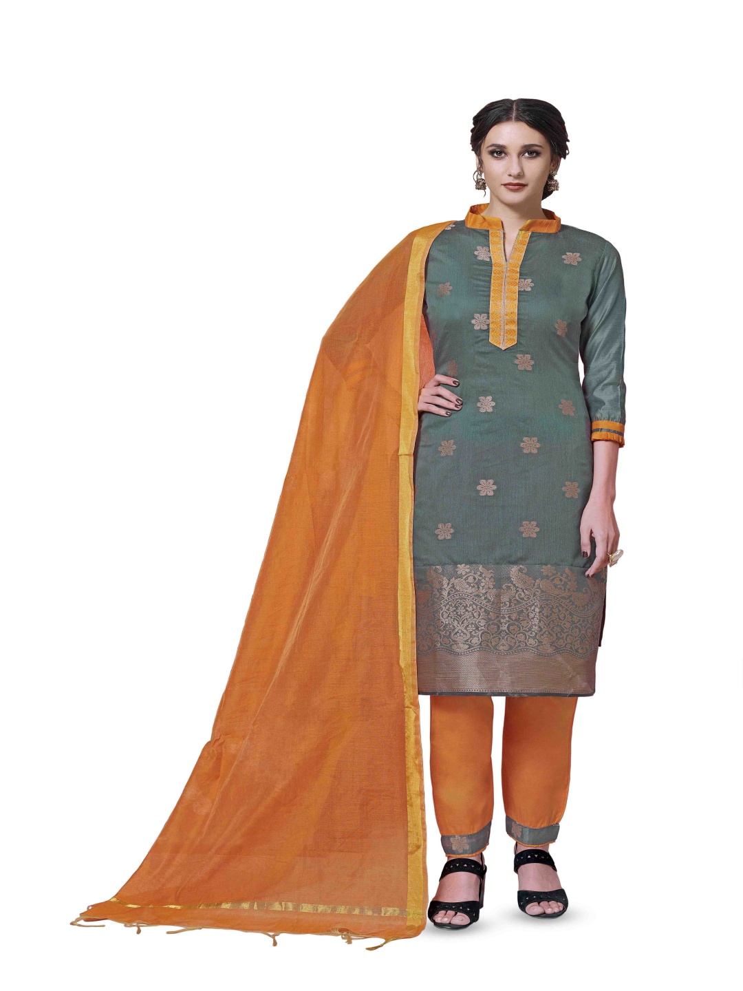 

Maroosh Floral Woven Design Unstitched Dress Material, Grey