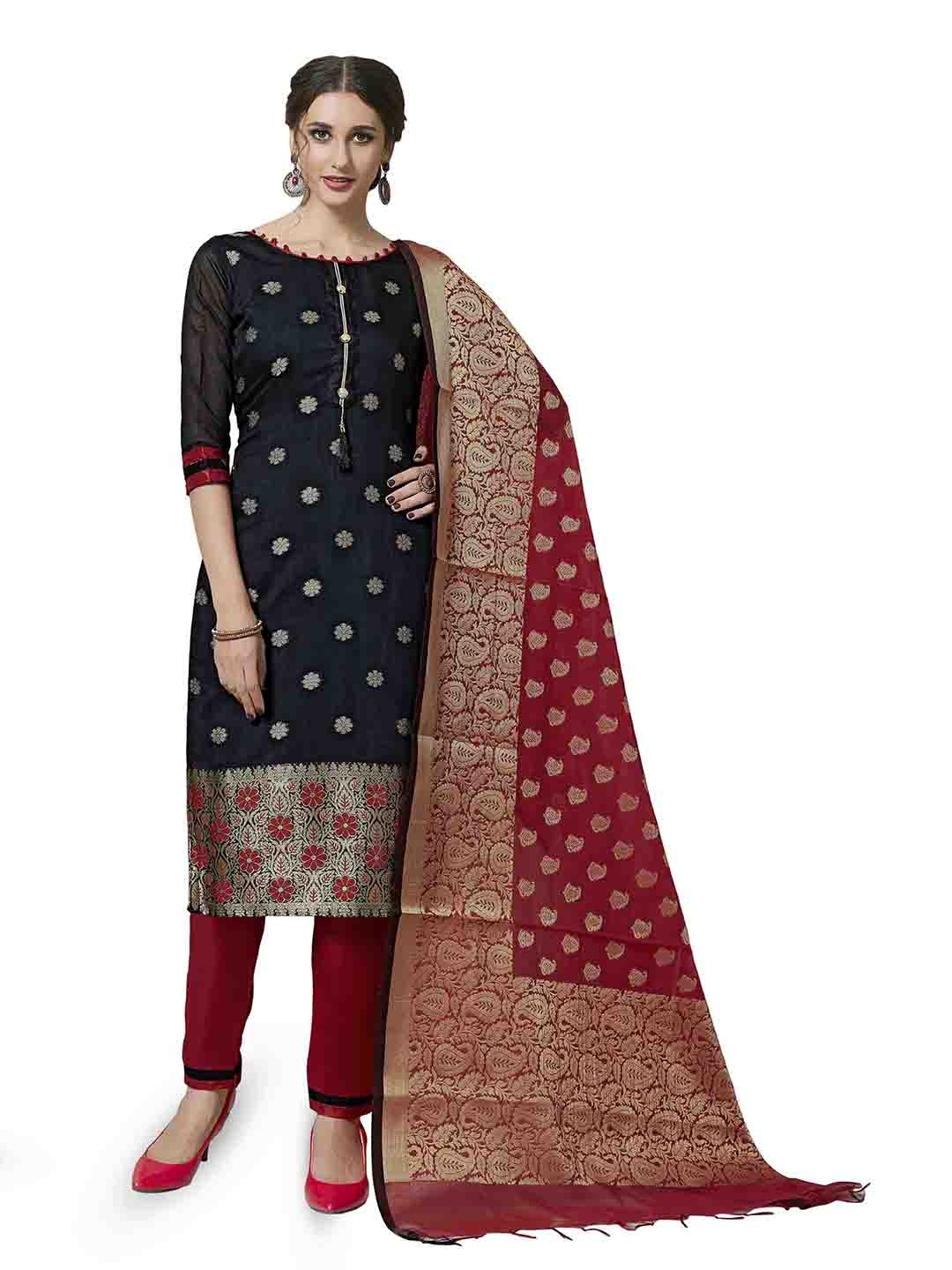 

Maroosh Floral Woven Design Unstitched Dress Material, Black