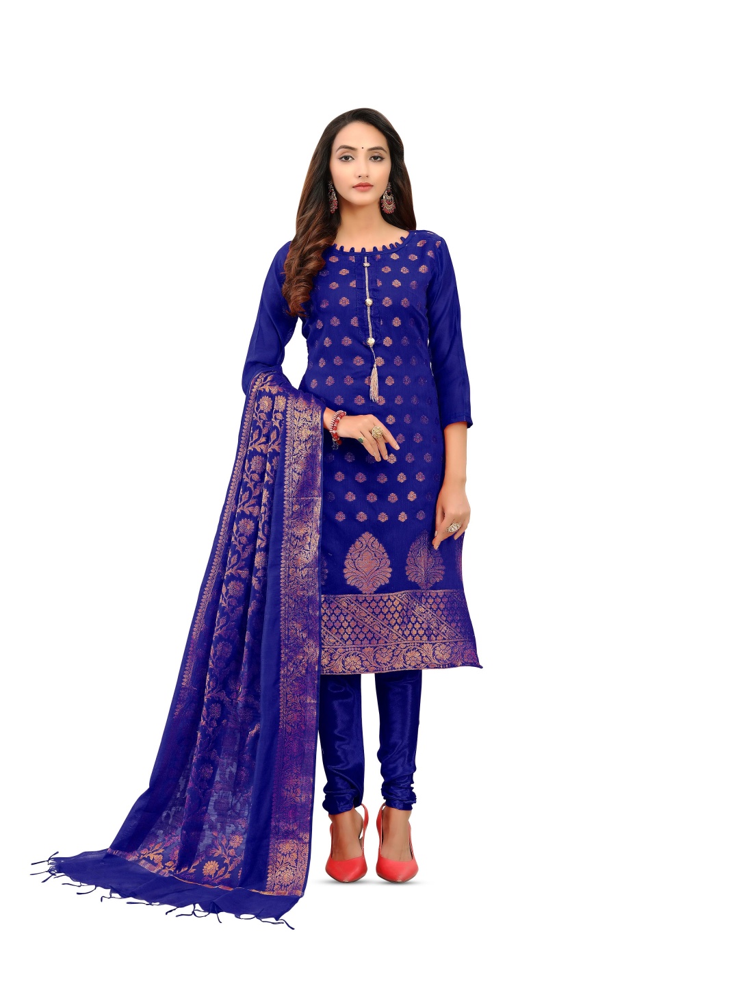 Maroosh Floral Woven Design Unstitched Dress Material, Blue