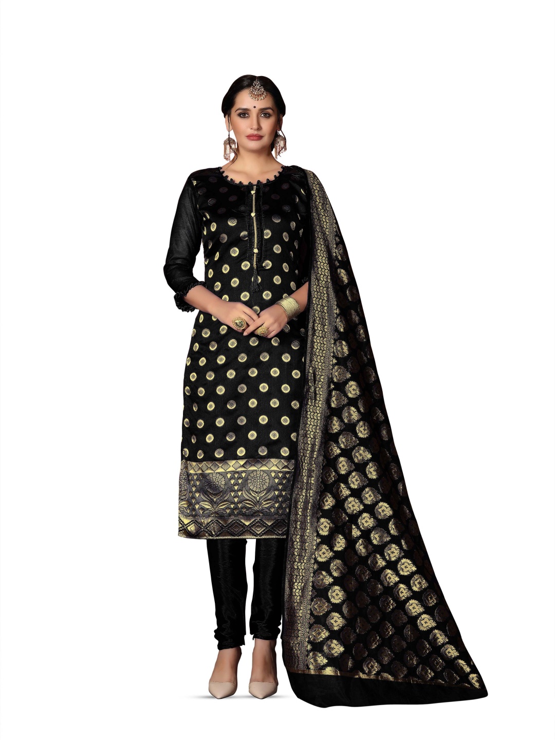 

Maroosh Floral Woven Design Unstitched Dress Material, Black